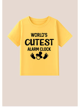 BLUSHES - Cotton Knit World's Cutest Alarm Clock Text Printed T-Shirt Yellow