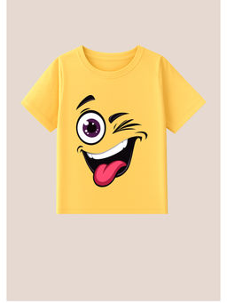 BLUSHES - Cotton Knit Crazy Boy Printed T-Shirt Yellow