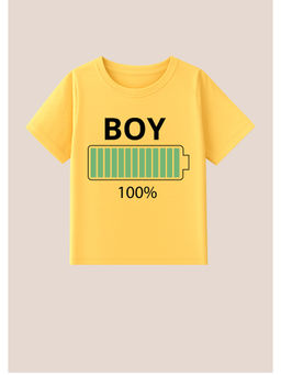 BLUSHES - Cotton Knit Boy Charged Text Printed T-Shirt Yellow