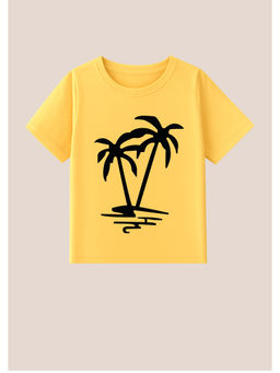 BLUSHES - Cotton Knit Coconut Tree Printed T-Shirt Yellow