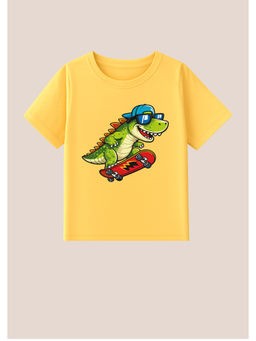 BLUSHES - Cotton Knit Dragon Printed T-Shirt -Yellow