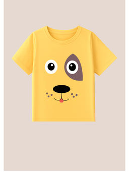 BLUSHES - Cotton Knit Dog Printed T-Shirt Yellow