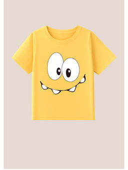 BLUSHES - Cotton Knit Funny Eyes Printed T-Shirt Yellow