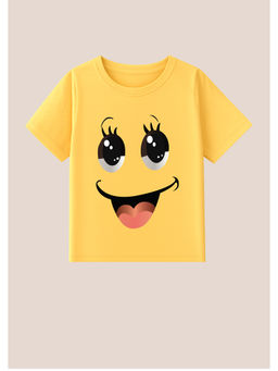 BLUSHES - Cotton Knit Smiley Printed T-Shirt Yellow