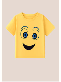 BLUSHES - Cotton Knit Smiley Boy Printed T-Shirt Yellow