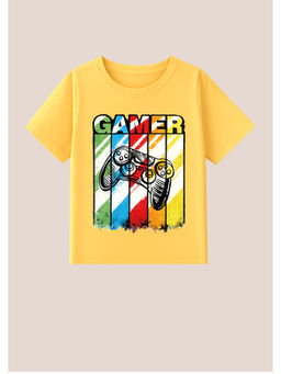 BLUSHES - Cotton Knit Game Text Printed T-Shirt Yellow