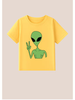 BLUSHES - Cotton Knit Alien Printed T-Shirt Yellow