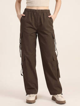 JUNEBERRY - Brown Solid Woven Straight Fit Trouser