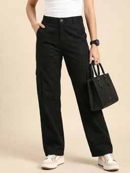 JUNEBERRY - Black Solid Woven Straight Fit Trouser