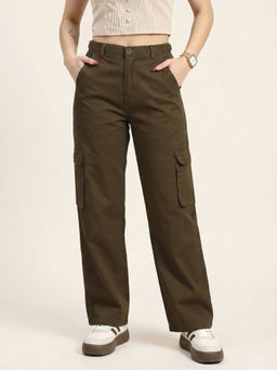 JUNEBERRY - Brown Solid Woven Straight Fit Trouser