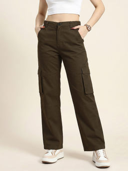 JUNEBERRY - Brown Solid Woven Straight Fit Trouser