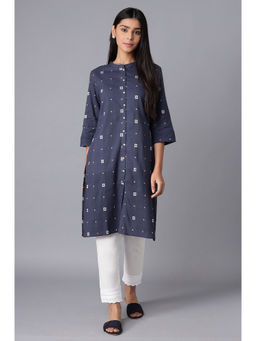 WISHFUL by W - Blue Geometric Kurta
