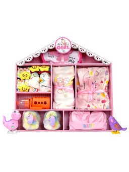 Little Surprise Box - 22 Pcs Baby Wooden Dollhouse New Bron Baby Hamper Pink (6-12 Months)