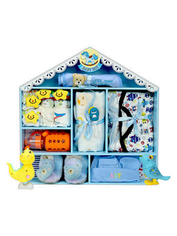 Little Surprise Box - 22 Pcs Baby Wooden Dollhouse New Bron Baby Hamper Blue (6-12 Months)