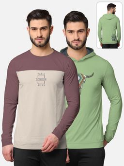 BULLMER - Trendy Front & Back Printed Full Sleeve T-shirt For Men Multi-color (Pack of 2)