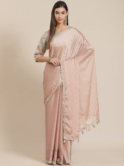 Readiprint - Organza Silk Fabric Nude Color Stone Work Saree with Unstitched Blouse