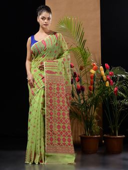 CHARUKRITI - Green & Magenta Handwoven Saree with Woven Designs