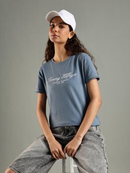 Tommy Hilfiger - Grey Embroidered Logo Regular Fit Cotton T-Shirt