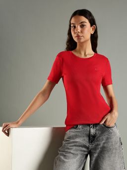 Tommy Hilfiger - Red Solid Regular Fit Cotton T-Shirt