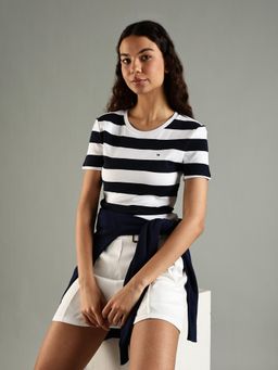 Tommy Hilfiger - Navy Blue Stripes Regular Fit Cotton T-Shirt