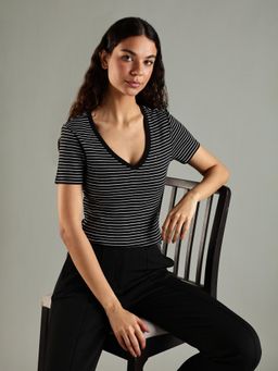 Tommy Hilfiger - Black Stripes Regular Fit Cotton T-Shirt