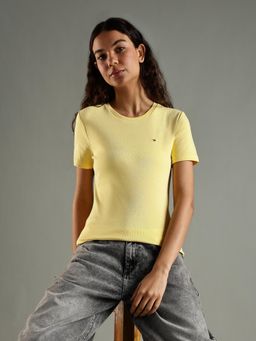Tommy Hilfiger - Yellow Solid Regular Fit Cotton T-Shirt