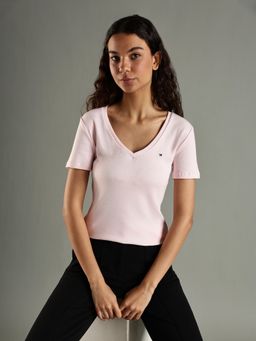 Tommy Hilfiger - Pink Solid Regular Fit Cotton T-Shirt