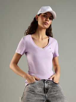 Tommy Hilfiger - Purple Solid Regular Fit Cotton T-Shirt