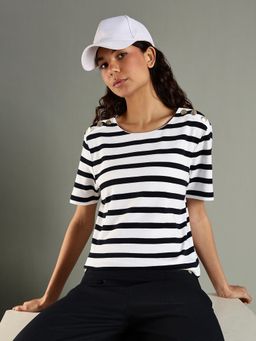 Tommy Hilfiger - Navy Blue Stripes Regular Fit Cotton T-Shirt