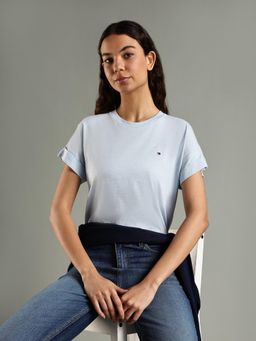 Tommy Hilfiger - Blue Solid Regular Fit Cotton T-Shirt