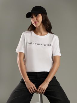 Tommy Hilfiger - White Logo Regular Fit Cotton T-Shirt