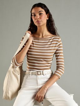 Tommy Hilfiger - Brown Stripes Slim Fit Cotton T-Shirt