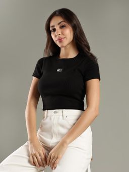 Tommy Hilfiger - Black Embroidered Logo Slim Fit Cotton T-Shirt