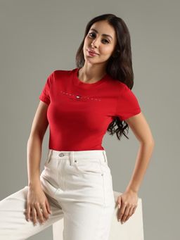 Tommy Hilfiger - Red Logo Slim Fit Cotton T-Shirt
