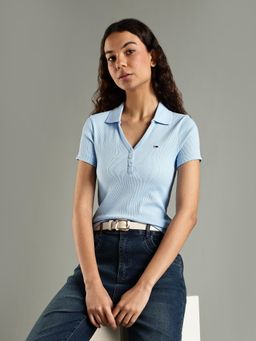 Tommy Hilfiger - Blue Solid Slim Fit Cotton Polo T-Shirt