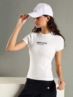 Tommy Hilfiger - White Logo Slim Fit Cotton T-Shirt