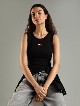 Tommy Hilfiger - Black Embroidered Logo Slim Fit Cotton T-Shirt