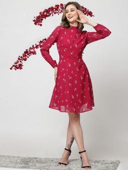KASSUALLY - Magenta Floral Fit & Flare Dress
