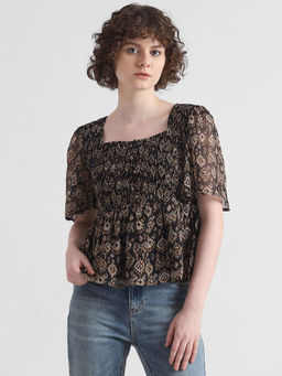 ONLY - Black Printed Smocked Top