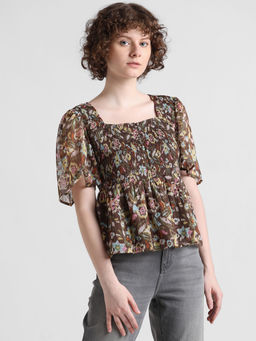 ONLY - Brown Printed Smocked Top