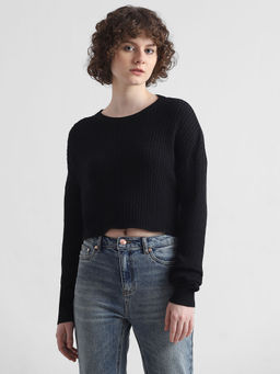 ONLY - Black Ribbed Cropped Pullover
