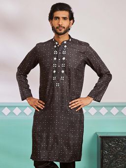 Vastramay - Mens Black Silk Blend Bandhani Printed Kurta
