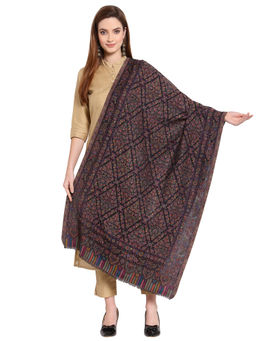 Anekaant - Black & Multi Floral Woven Design Woolen Shawl