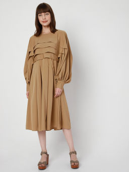 VERO MODA - Women Solid Brown Midi Dress