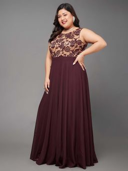 Miss Chase - A+ Curve Collection Plus Size Floral Sleeveless Maxi Dress - Beige & Wine