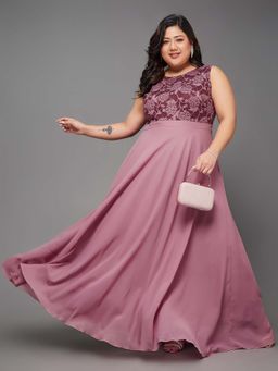 Miss Chase - A+ Curve Collection Plus Size Lace Overlaid Maxi Dress - Lavender