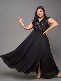 Miss Chase - A+ Curve Collection Plus Size Wrap Maxi Party Dress - Black