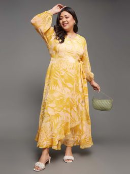 Miss Chase - A+ Curve Collection Plus Size Floral Layered Maxi Dress - Yellow & White