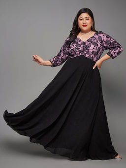 Miss Chase - A+ Curve Collection Plus Size Fit & Flare Maxi Dress - Black & Lavender