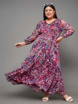 Miss Chase - A+ Curve Collection Plus Size Chiffon Wrap Midi Dress - Multi-Color